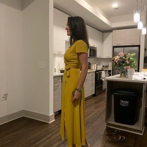 Yellow wrap dress with pockets